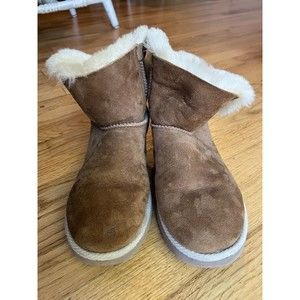 UGG Boot Brown Leather 1006493 Low Boots Rope Tie Fur Lined Women's Selene sz 9